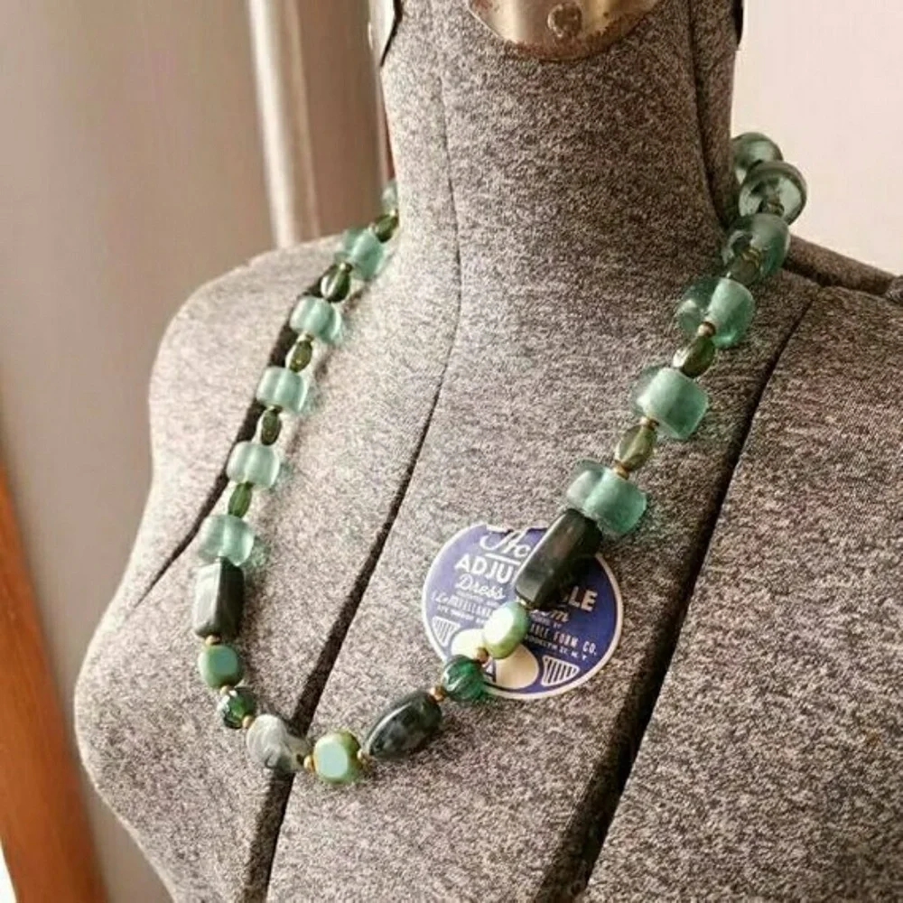 Moss Agate necklace sea glass bead necklace green gemstone boho beaded